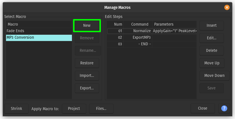 audacity macro output preferences