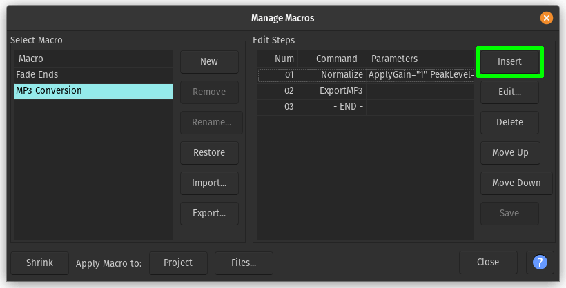 audacity macro output preferences