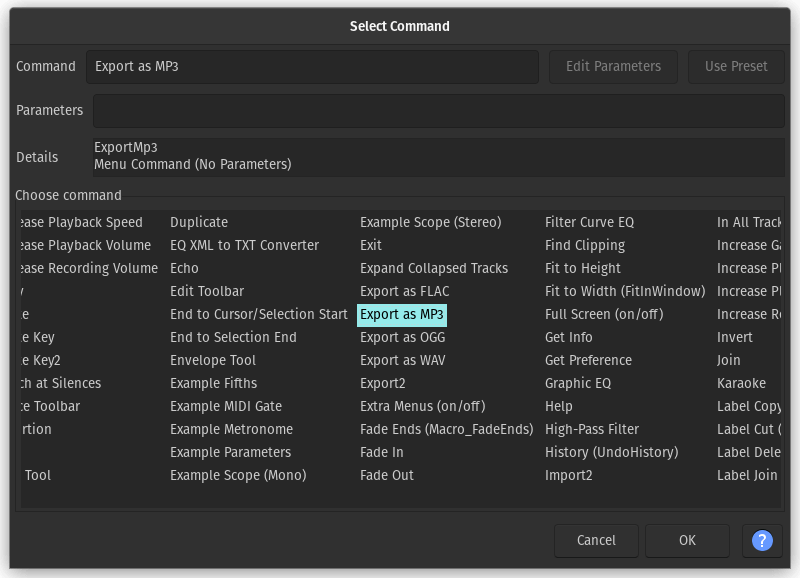 audacity macro output preferences