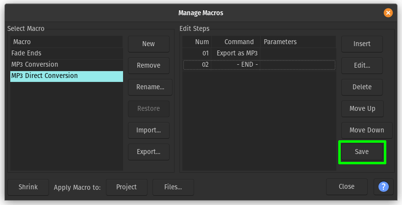 audacity macro output preferences