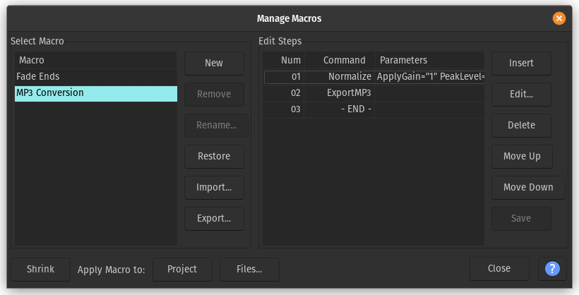 audacity macro output preferences