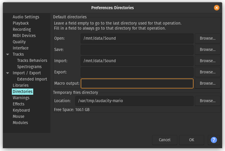 audacity macro output preferences