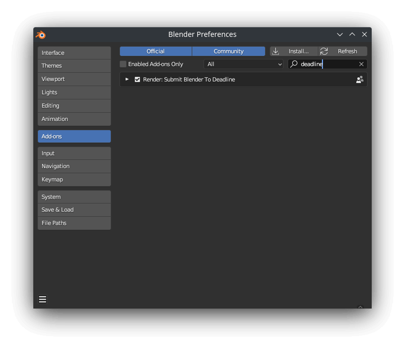 blender enable deadline add-on