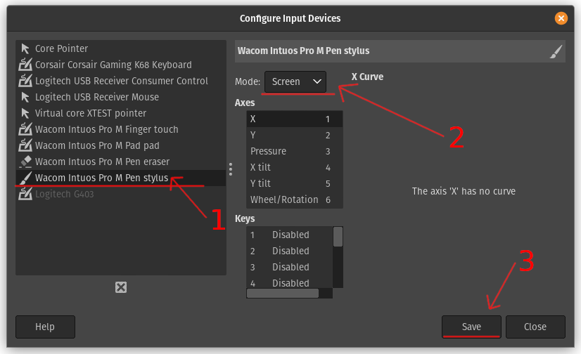 GIMP Configure Input Devices