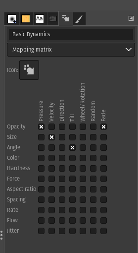 GIMP Pen Dynamics Advanced Options